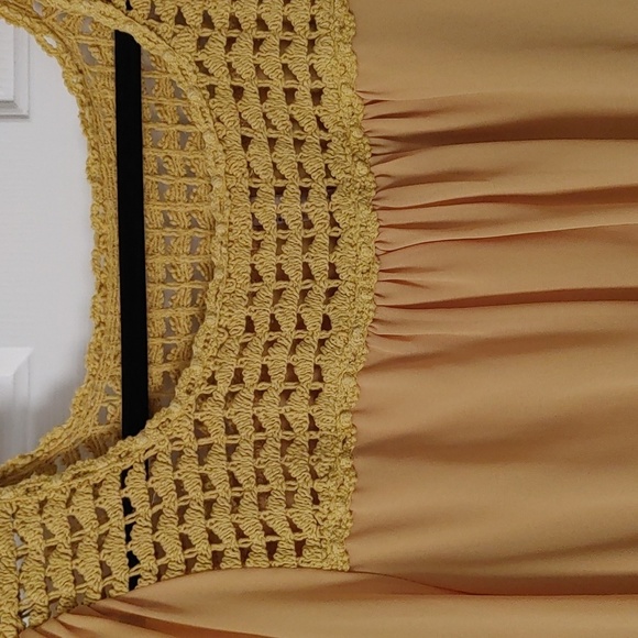 Entro Mustard Long Sleeve Lined Mini Dress Women's LG Peasant Boho Crochet - Picture 3 of 6